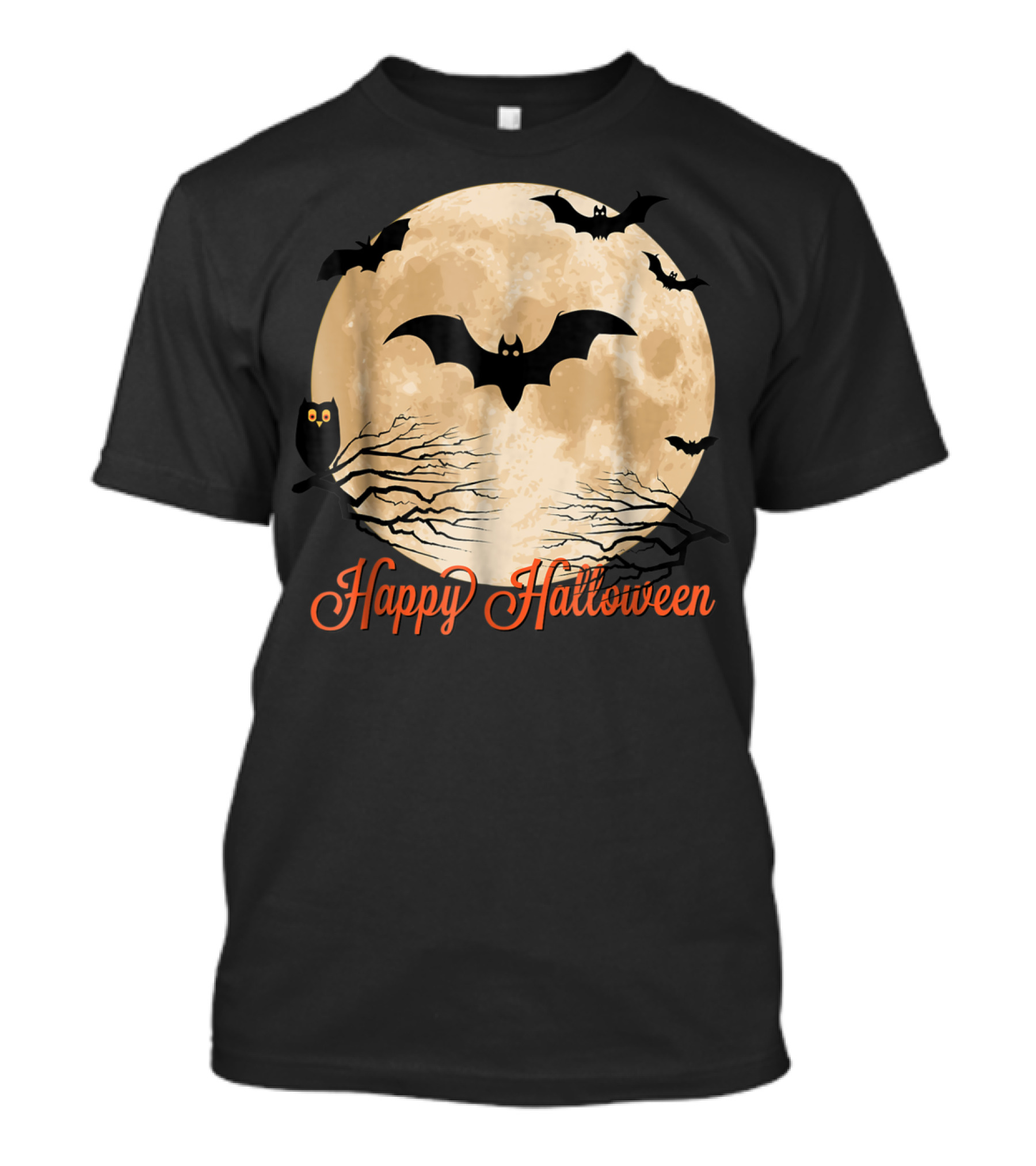 Happy Halloween Moon With Bats And Owl T-Shirt