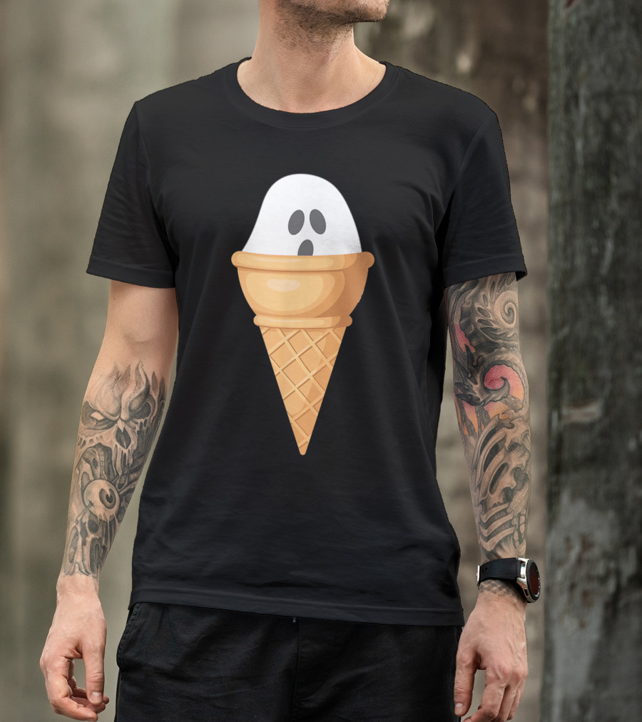 Funny Ghost In Ice Cream Cone Halloween I Scream Pun T-Shirt