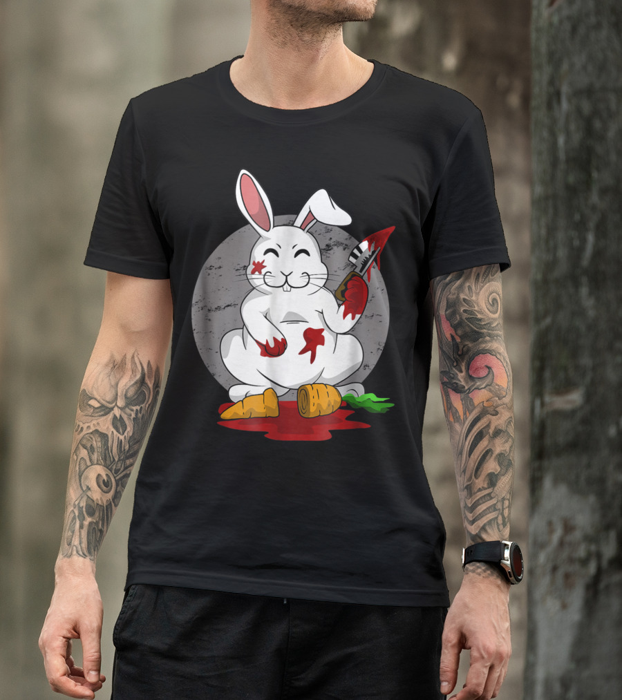 Funny Killer Bunny Rabbit With Bloodied Carrots And Knife T-Shirt
