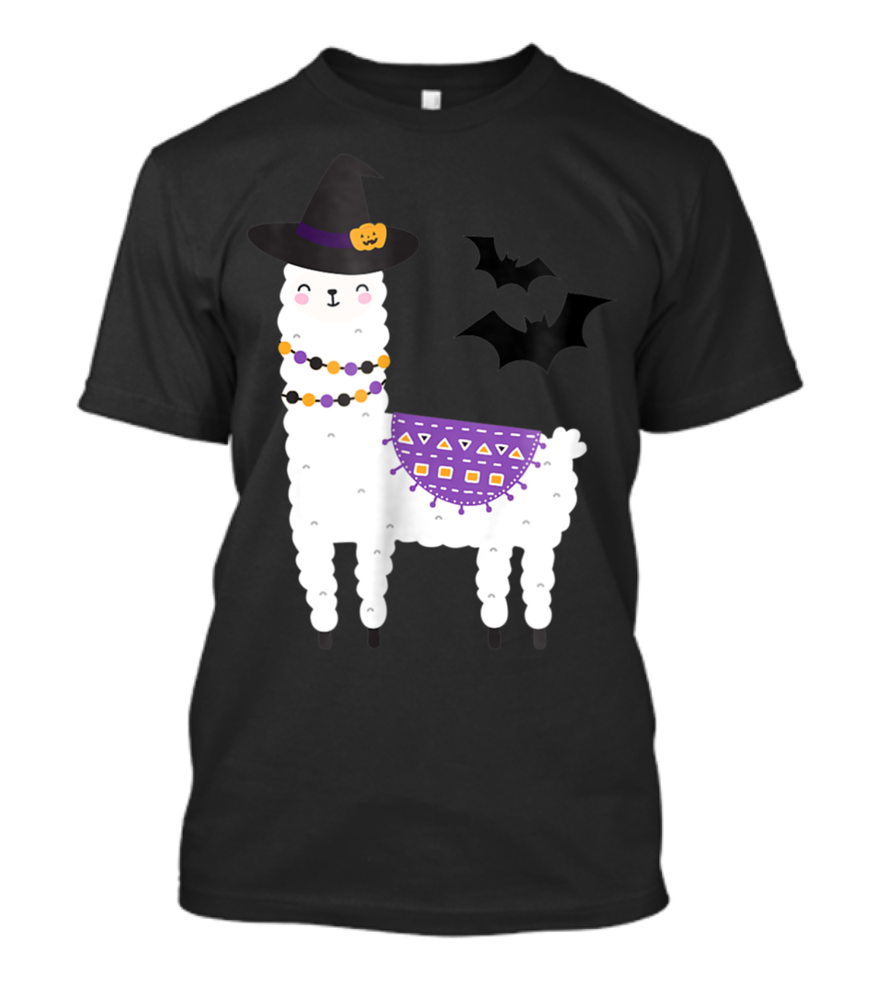 Funny Halloween Witch Llama With Bats And Alpaca Elements T-Shirt