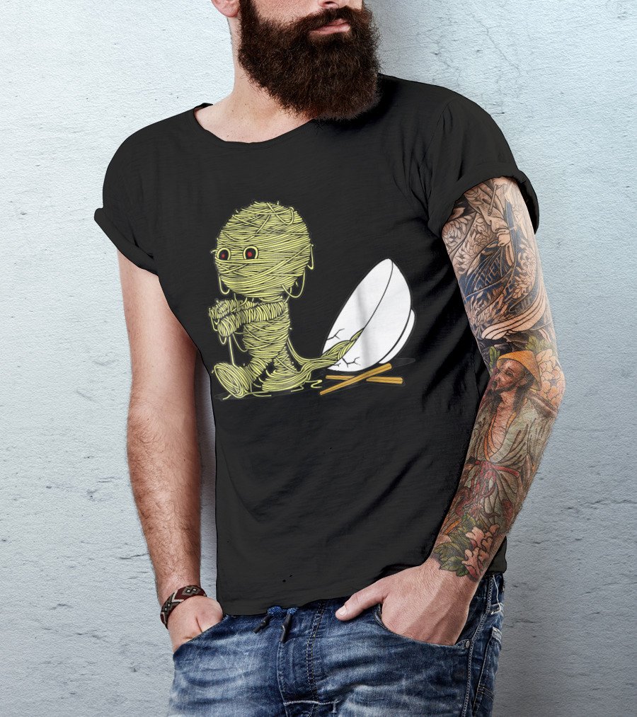 Funny Mummy Ramen Noodles Character With Bowl And Chopsticks T-Shirt