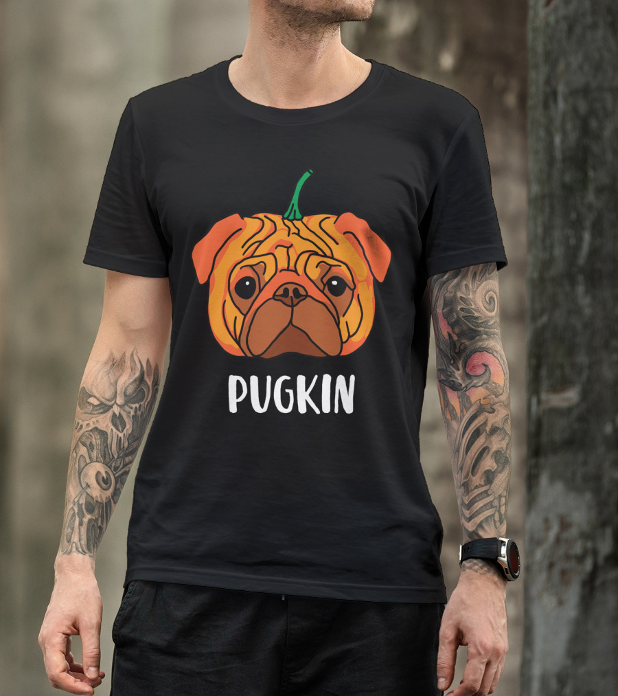 Halloween Pugkin Pumpkin Funny Pug Face Dog T-Shirt