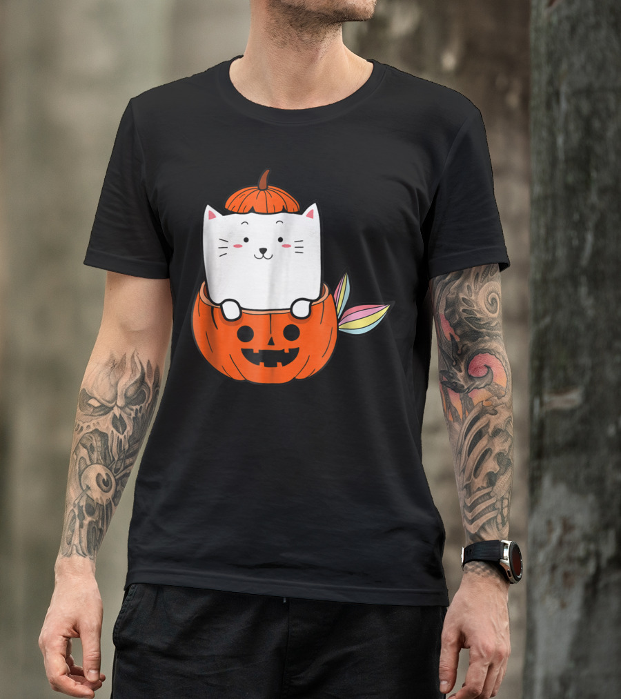 Rainbow Cat Mermaid Inside Halloween Pumpkin Jack-o'-Lantern T-Shirt