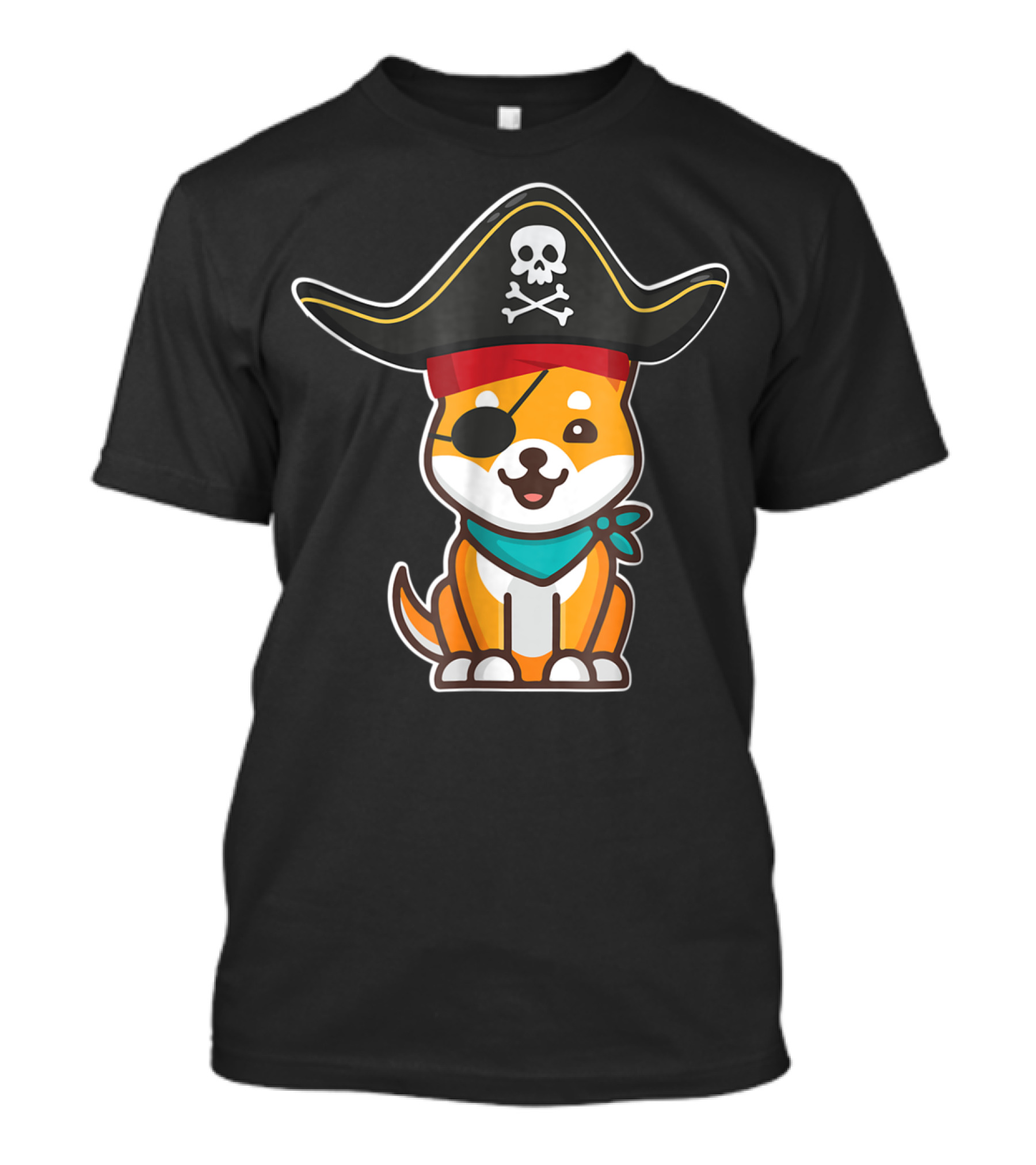 Shiba Inu Pirate Costume Halloween With Skull Hat And Eyepatch Dog T-Shirt