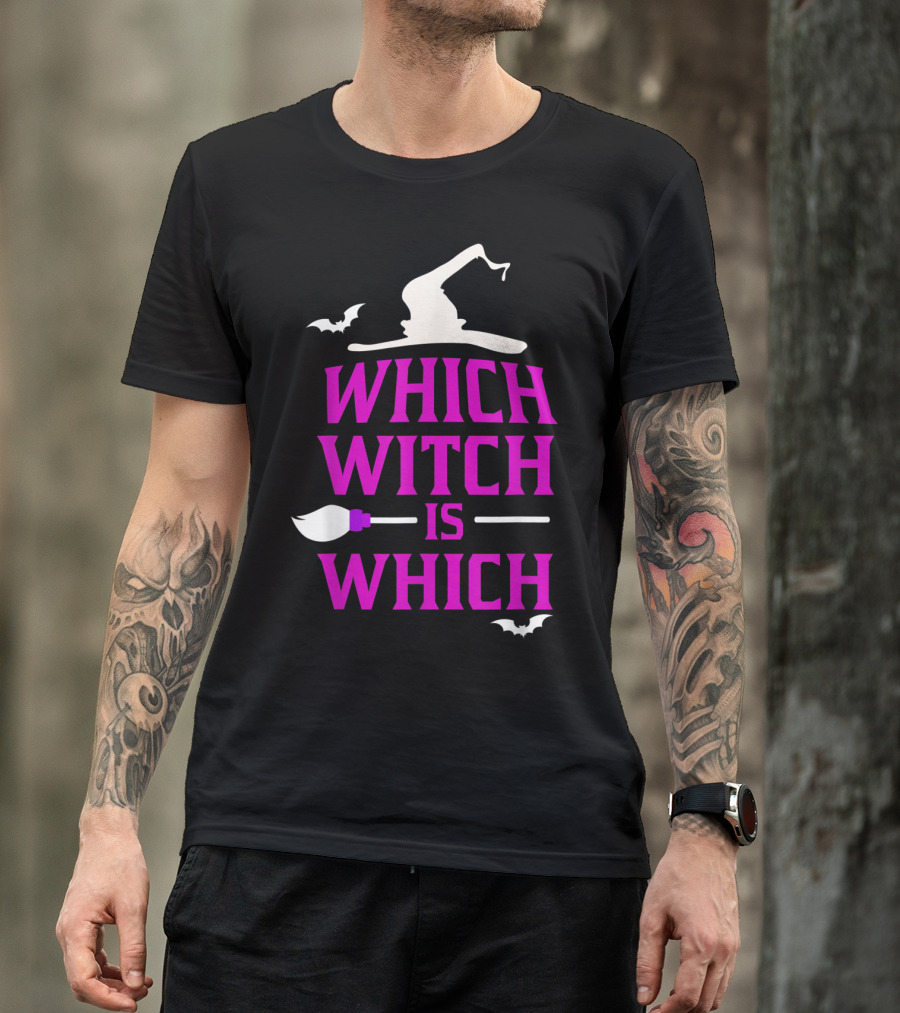 Funny Halloween Teacher Which Witch Is Which Broom And Bats T-Shirt