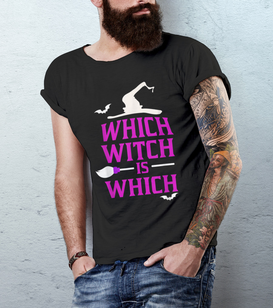 Funny Halloween Teacher Which Witch Is Which Broom And Bats T-Shirt