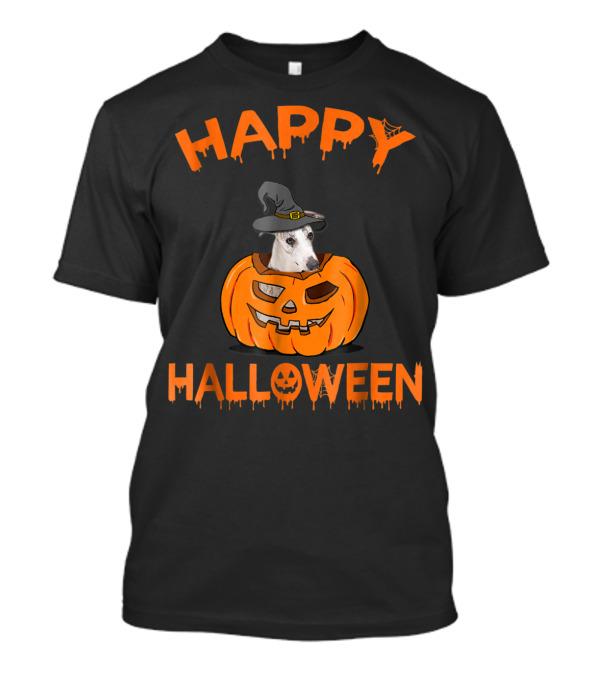 Happy Halloween Whippet In Jack-o'-Lantern With Witch Hat T-Shirt