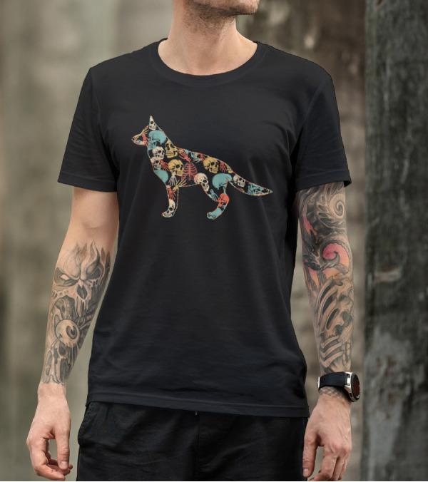 German Shepherd Skeleton Skull Halloween T-Shirt