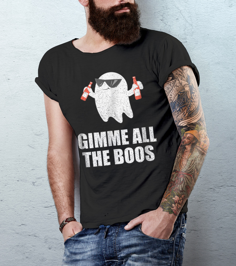 Gimme All The Boos Ghost With Sunglasses Holding Two Bottles T-Shirt
