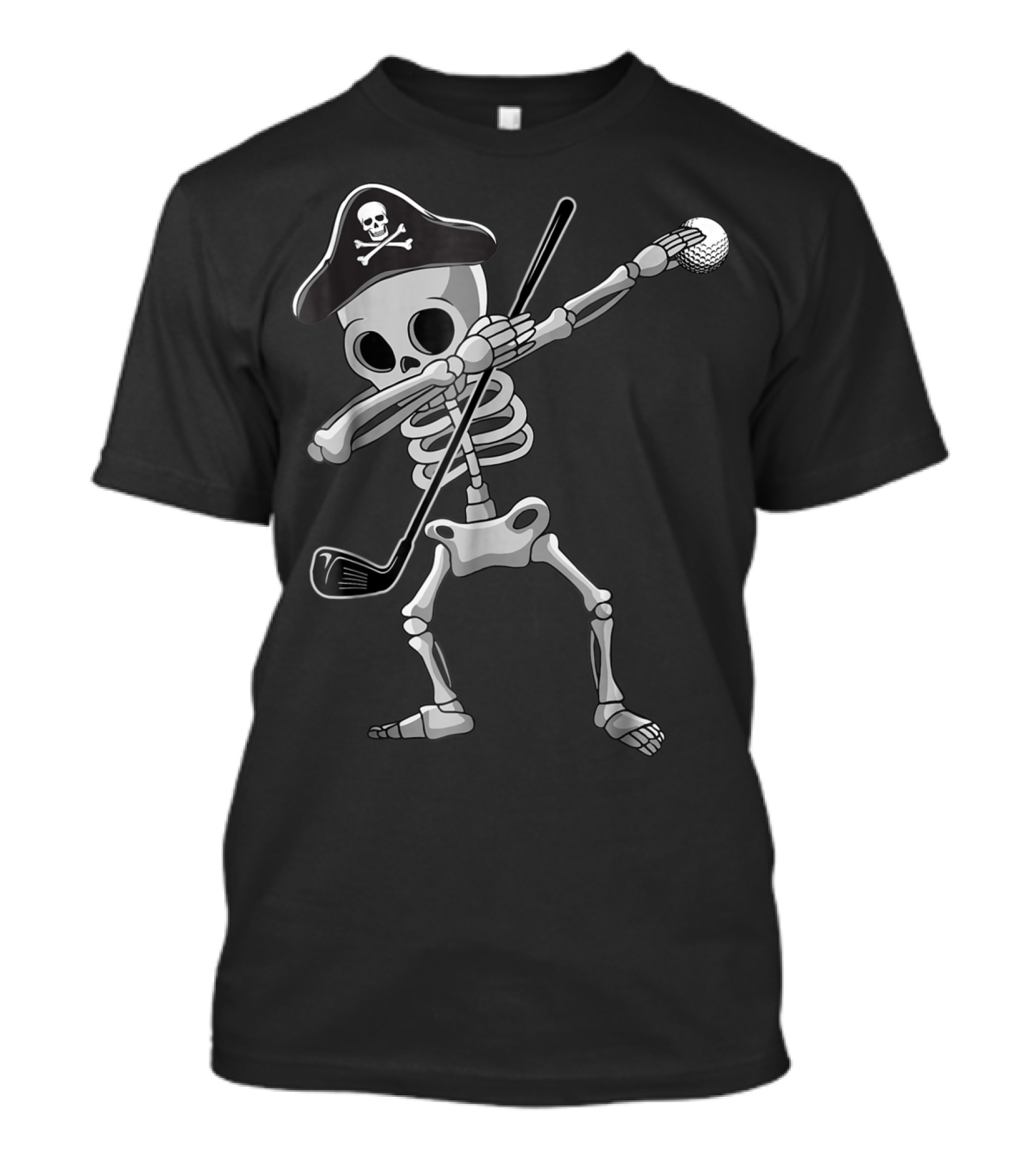 Golf Dabbing Skeleton Pirate Hat Skull Crossbones T-Shirt