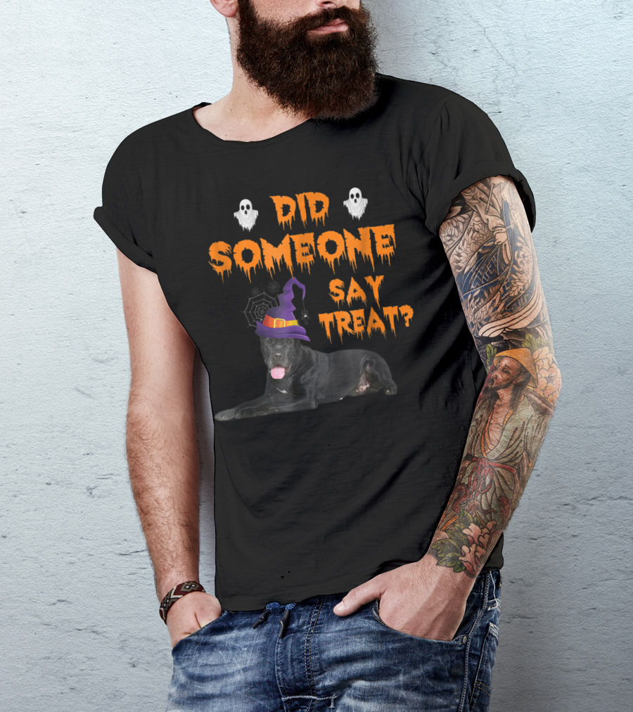 Great Dane Halloween Did Someone Say Treat With Ghosts And Witch Hat T-Shirt