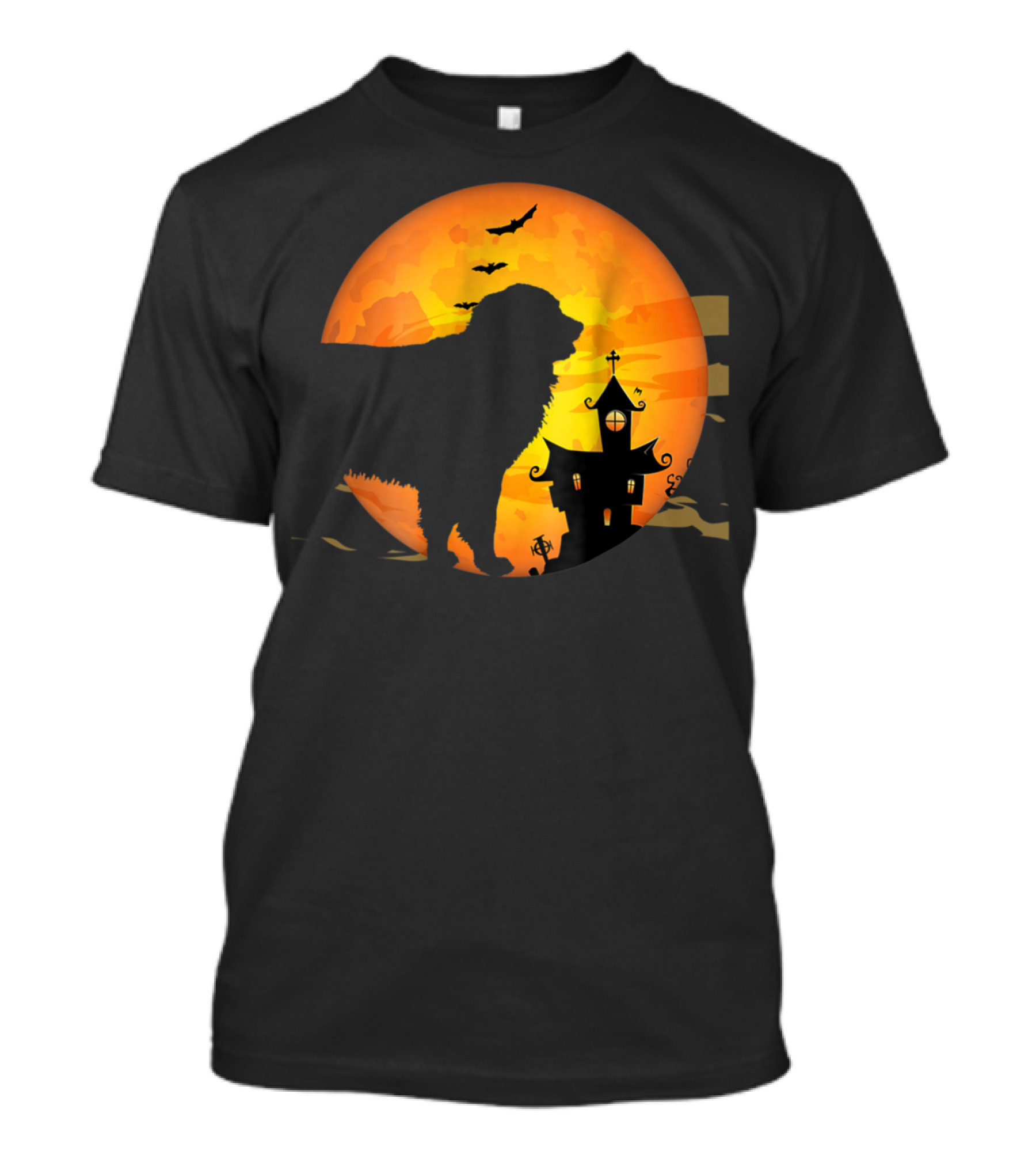 Great Pyrenees Halloween Haunted House Silhouette With Full Moon And Bats T-Shirt