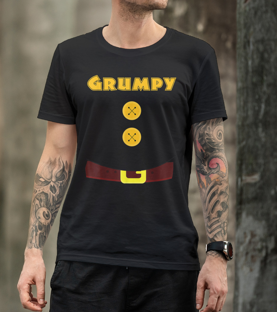 Grumpy Dwarf Costume Black Shirt Button Belt Halloween T-Shirt