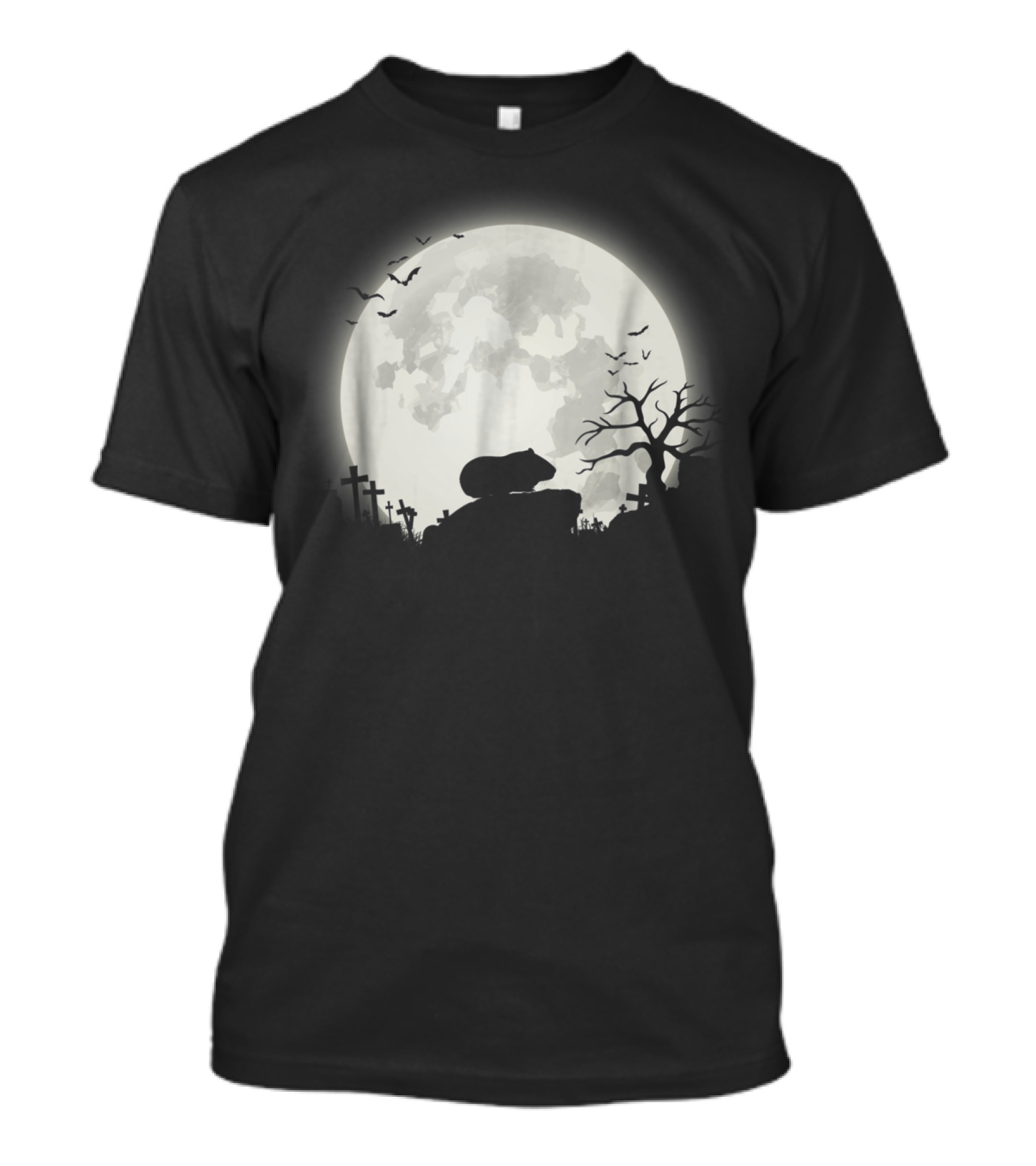 Guinea Pig Silhouette Under Full Moon In Spooky Graveyard Scene T-Shirt