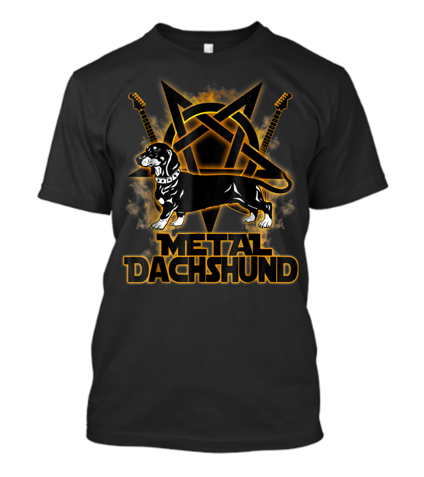 Hail Satan Metal Dachshund Rock N Roll Pentagram Guitars T-Shirt