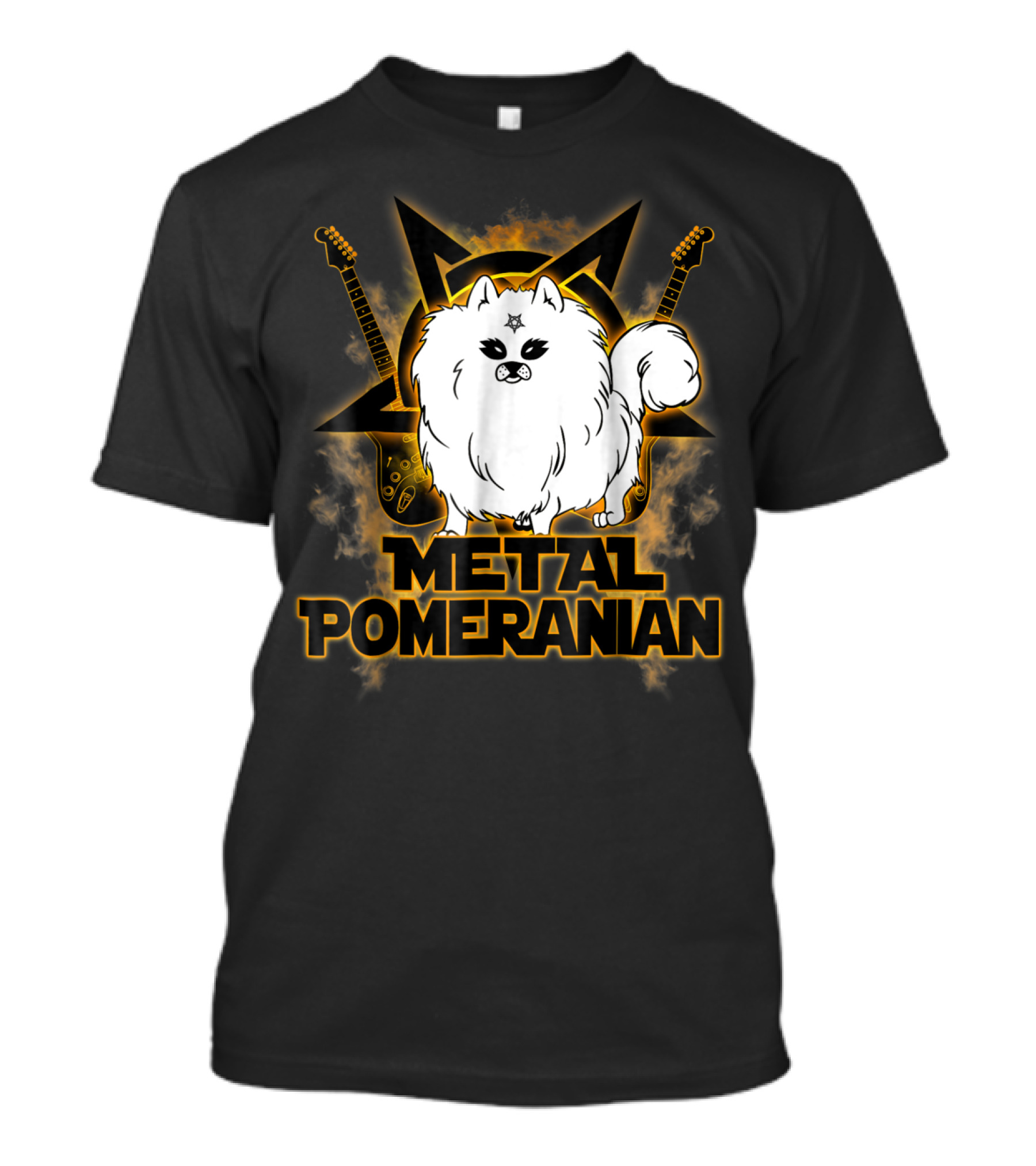 Metal Pomeranian Rock N Roll Hail Satan With Electric Guitars And Pentagram T-Shirt