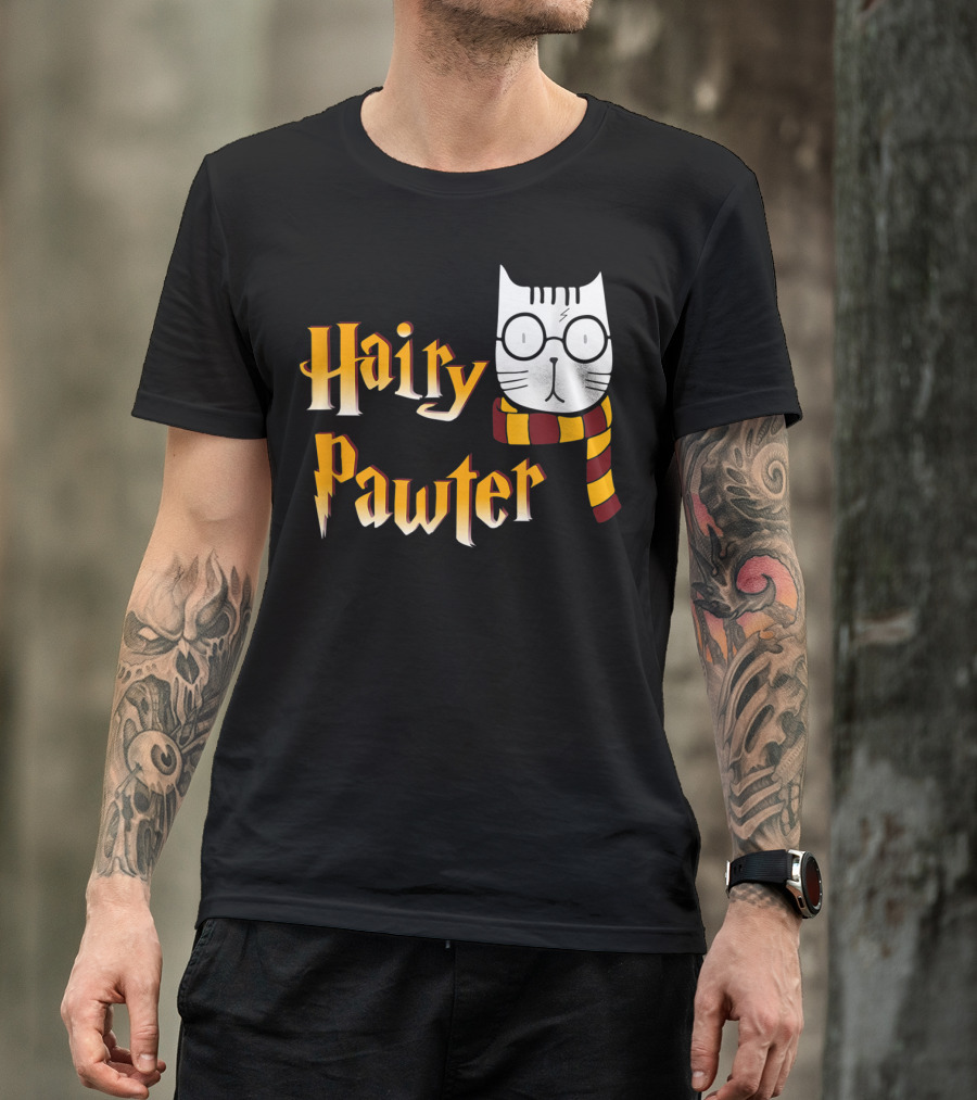 Hairy Pawter Cat With Glasses And Scarf T-Shirt