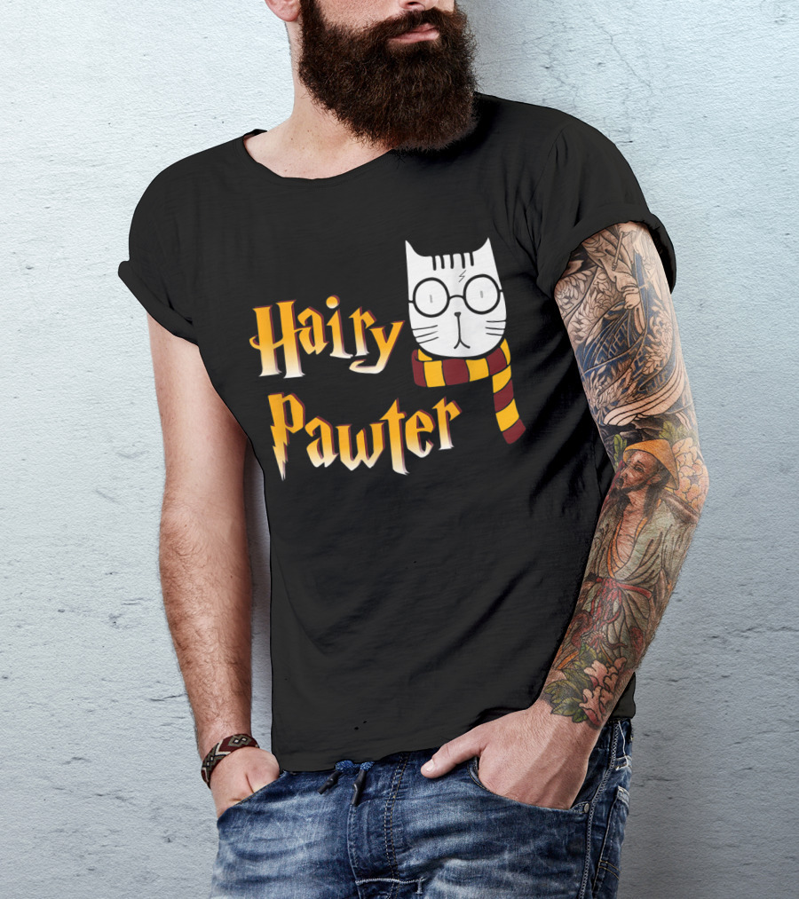 Hairy Pawter Cat With Glasses And Scarf T-Shirt