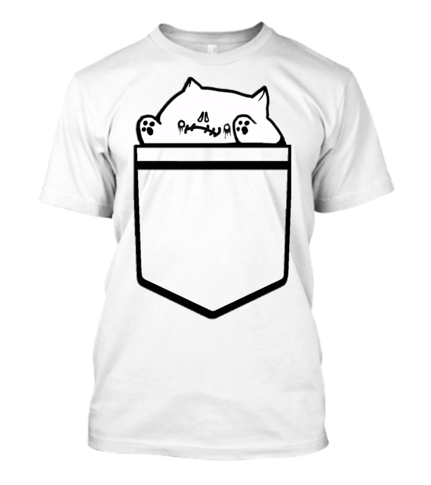 Halloween And Horror Cat With Bongos Sleeved Pocket Cat Creepy Dripping Face T-Shirt