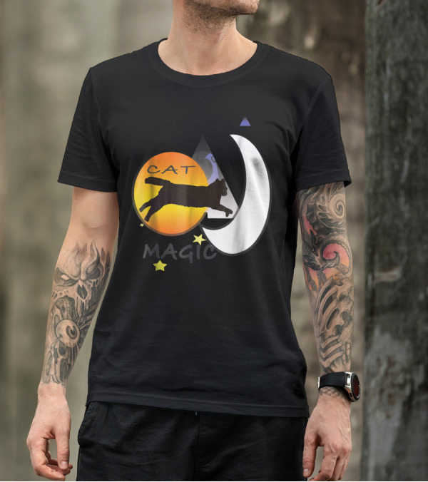 Cat Magic Halloween Black Cat Moon Stars T-Shirt