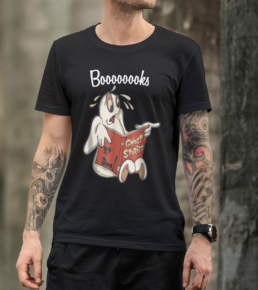 Booooooks Ghost Stories By Boo Funny Book Reading Ghost T-Shirt