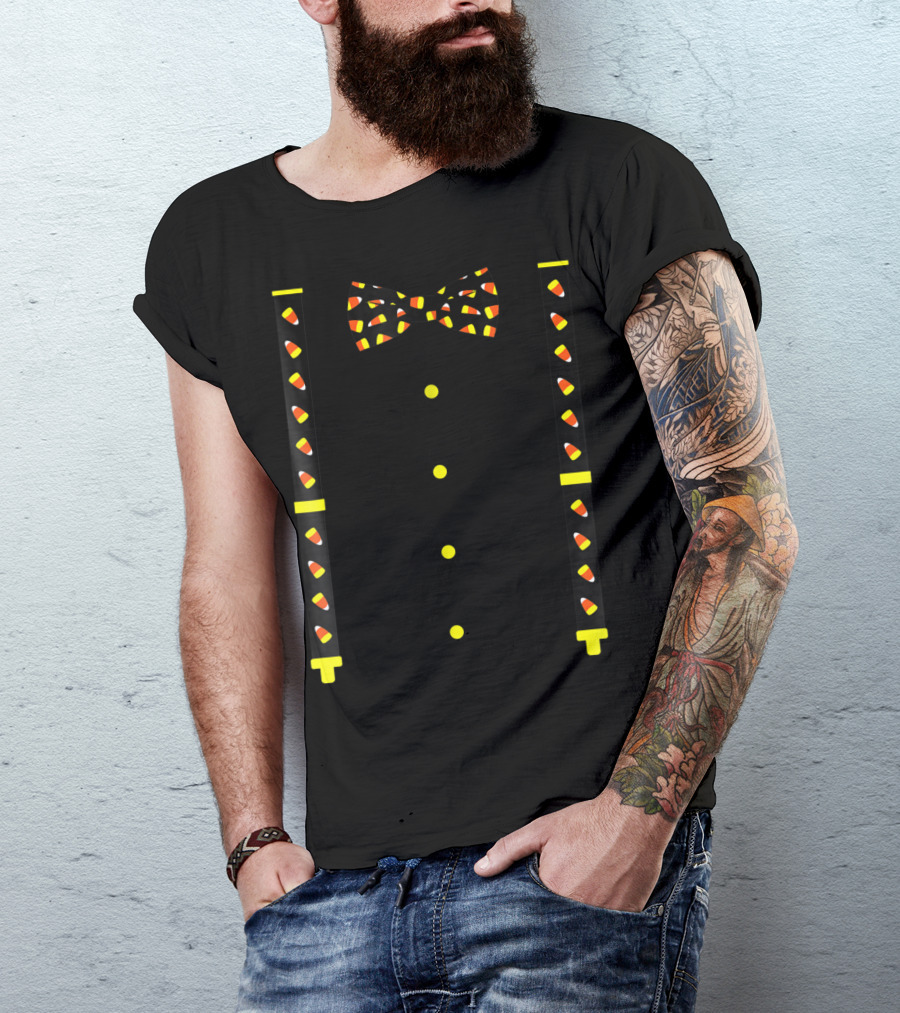 Halloween Candy Corn Bow Tie And Suspenders T-Shirt