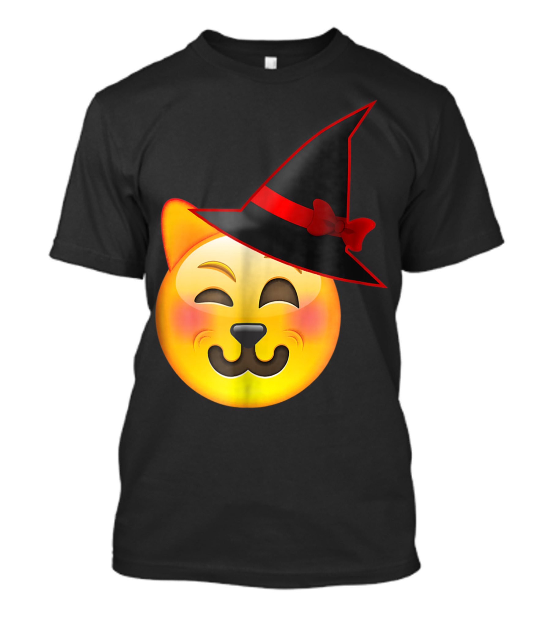Halloween Winking Cat Emoji Witch Hat T-Shirt