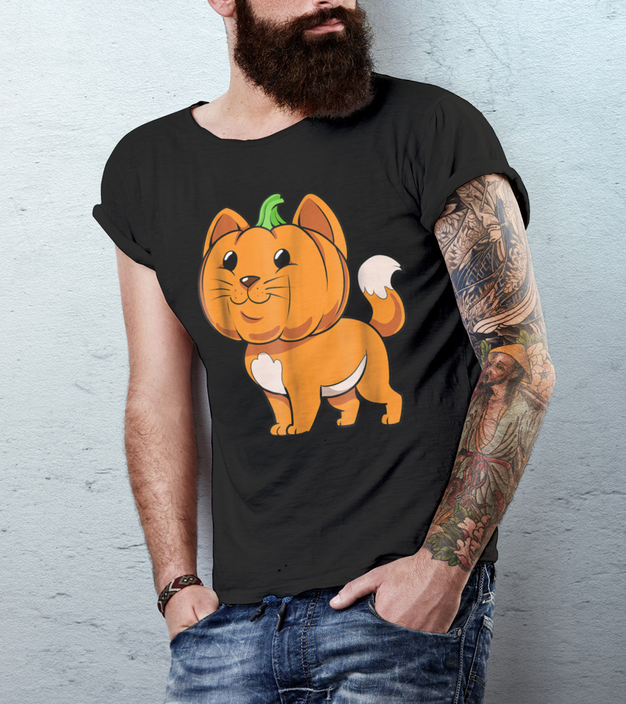 Halloween Cute Kitten Pumpkin Cat Image T-Shirt