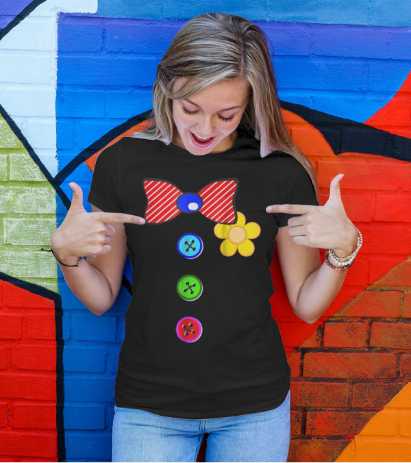 Red Striped Clown Bowtie And Colorful Buttons Halloween Costume For Man T-Shirt