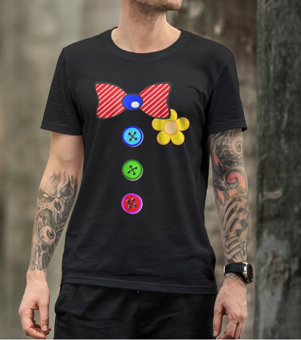 Red Striped Clown Bowtie And Colorful Buttons Halloween Costume For Man T-Shirt