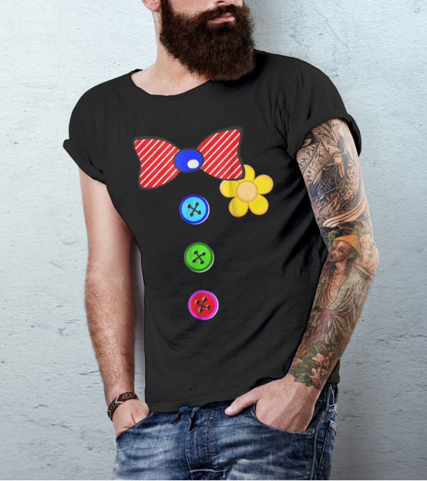 Red Striped Clown Bowtie And Colorful Buttons Halloween Costume For Man T-Shirt