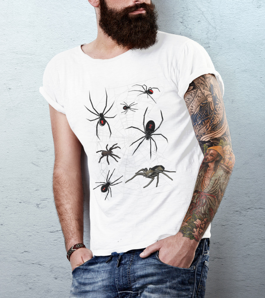 Halloween Cobweb Black Widow Spiders Hourglass Web T-Shirt