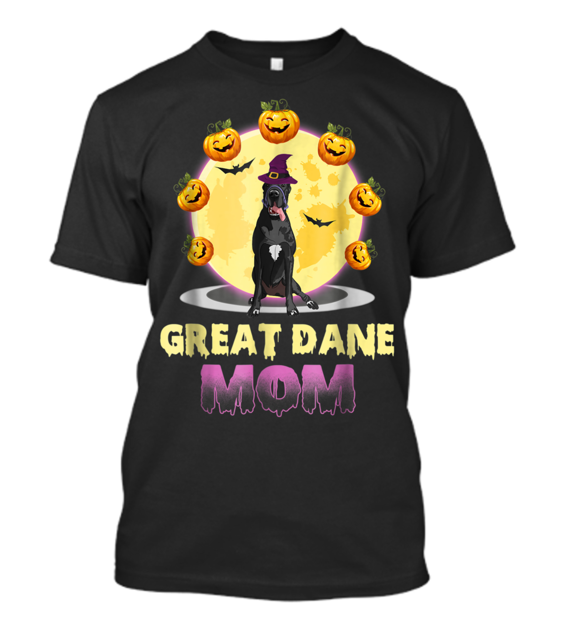 Great Dane Mom Halloween Costume With Pumpkins And Witch Hat T-Shirt