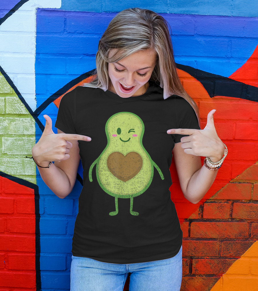 Winking Avocado With Heart Seed Halloween Couple T-Shirt