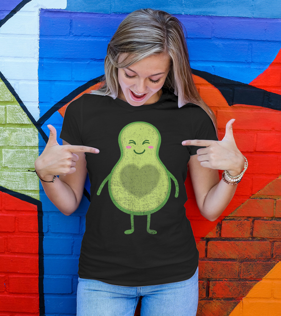 Halloween Couple Avocado Matching Lazy Emoji Heart Face T-Shirt