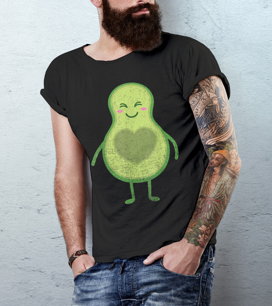 Halloween Couple Avocado Matching Lazy Emoji Heart Face T-Shirt