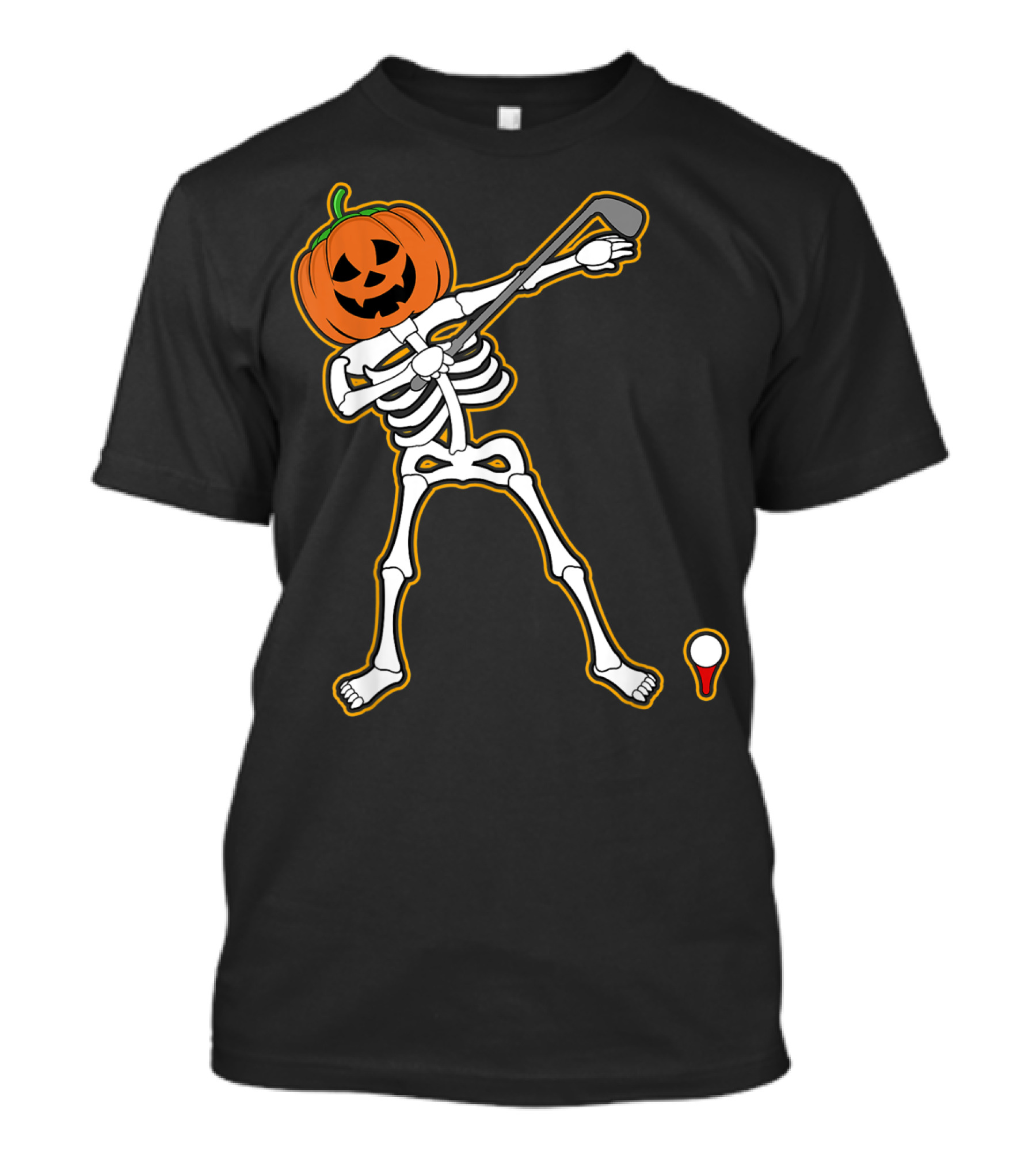 Halloween Golfer Skeleton Pumpkin Head Dabbing Golfing Cute T-Shirt