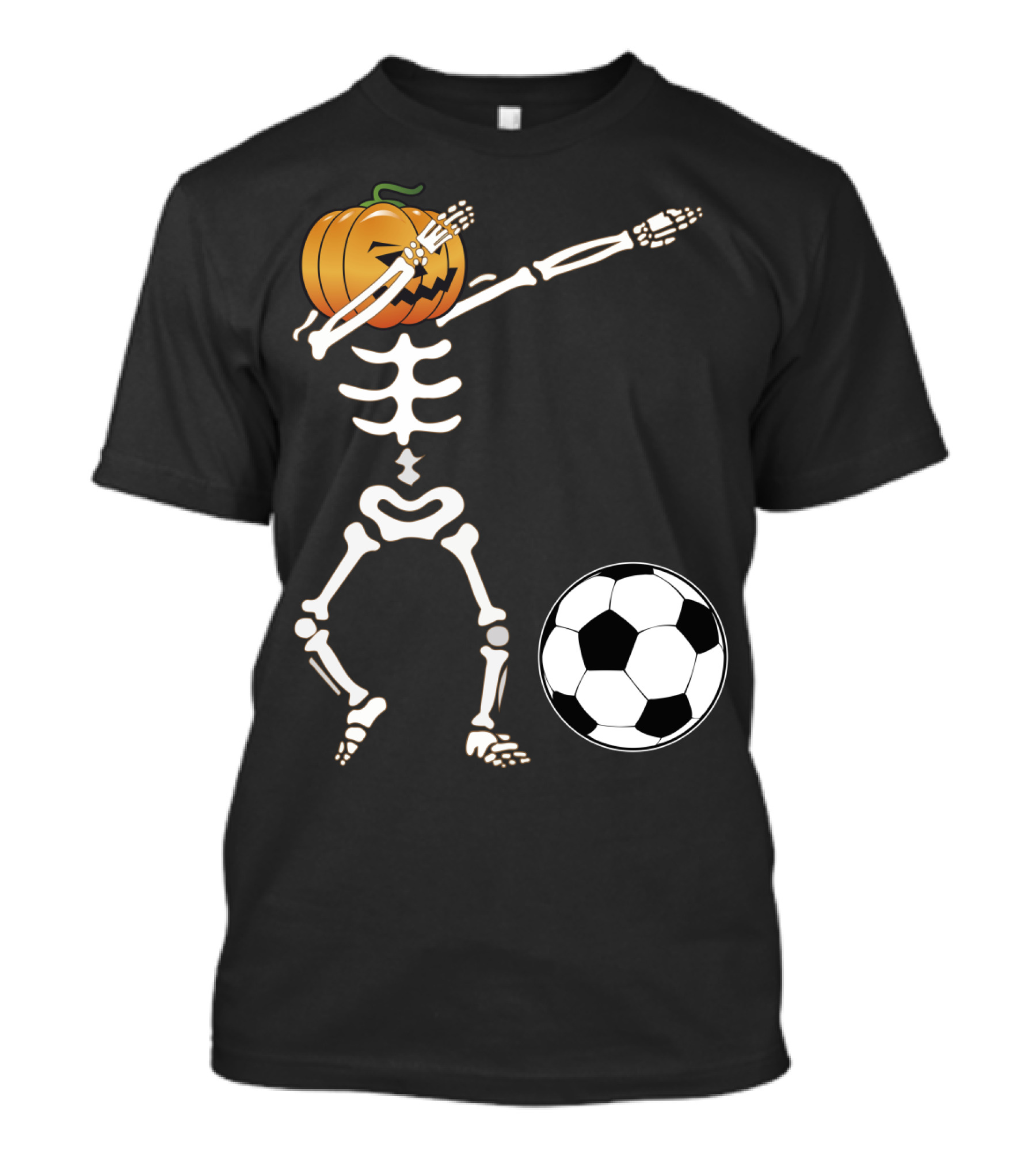 Halloween Dabbing Skeleton Pumpkin Head And Soccer Ball T-Shirt