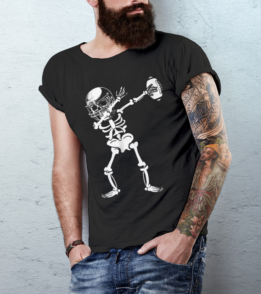 Halloween Skeleton Dabbing Football Player T-Shirt