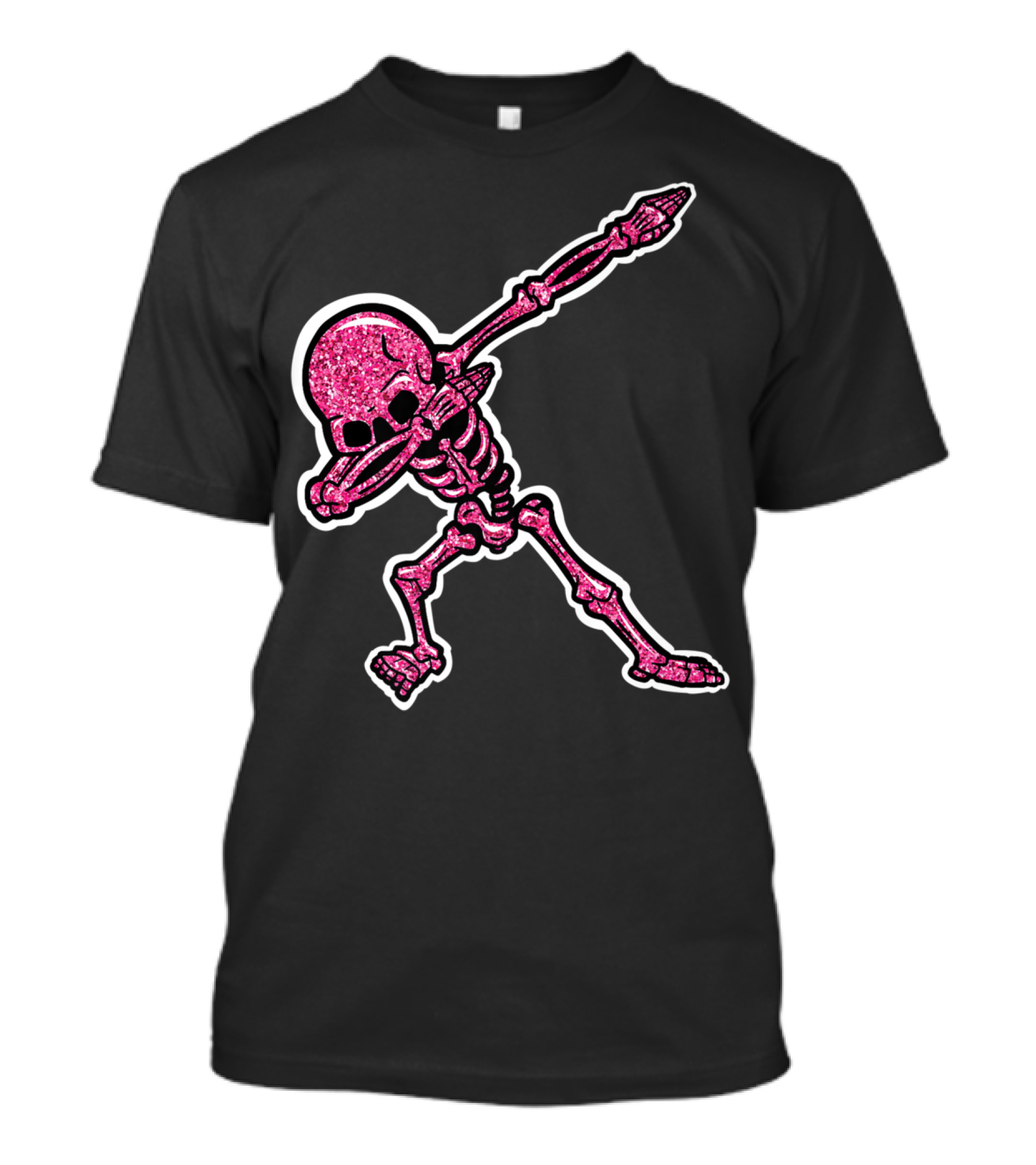 Halloween Dabbing Skeleton Glittery Hot Pink Hip Hop T-Shirt