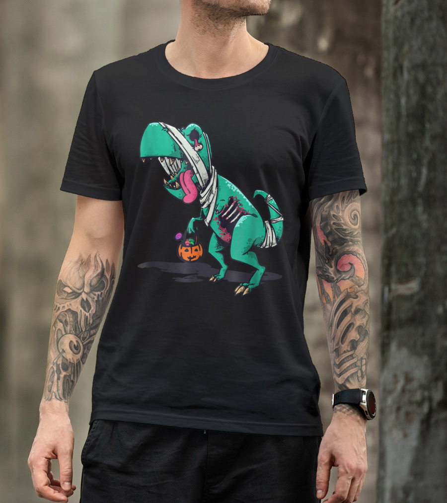 Halloween Dinosaur Zombie Trick Or Treat Pumpkin T-Shirt