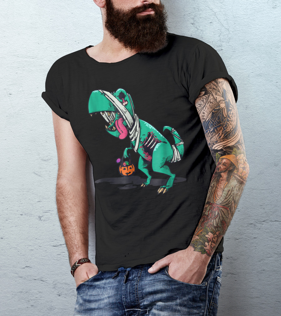 Halloween Dinosaur Zombie Trick Or Treat Pumpkin T-Shirt