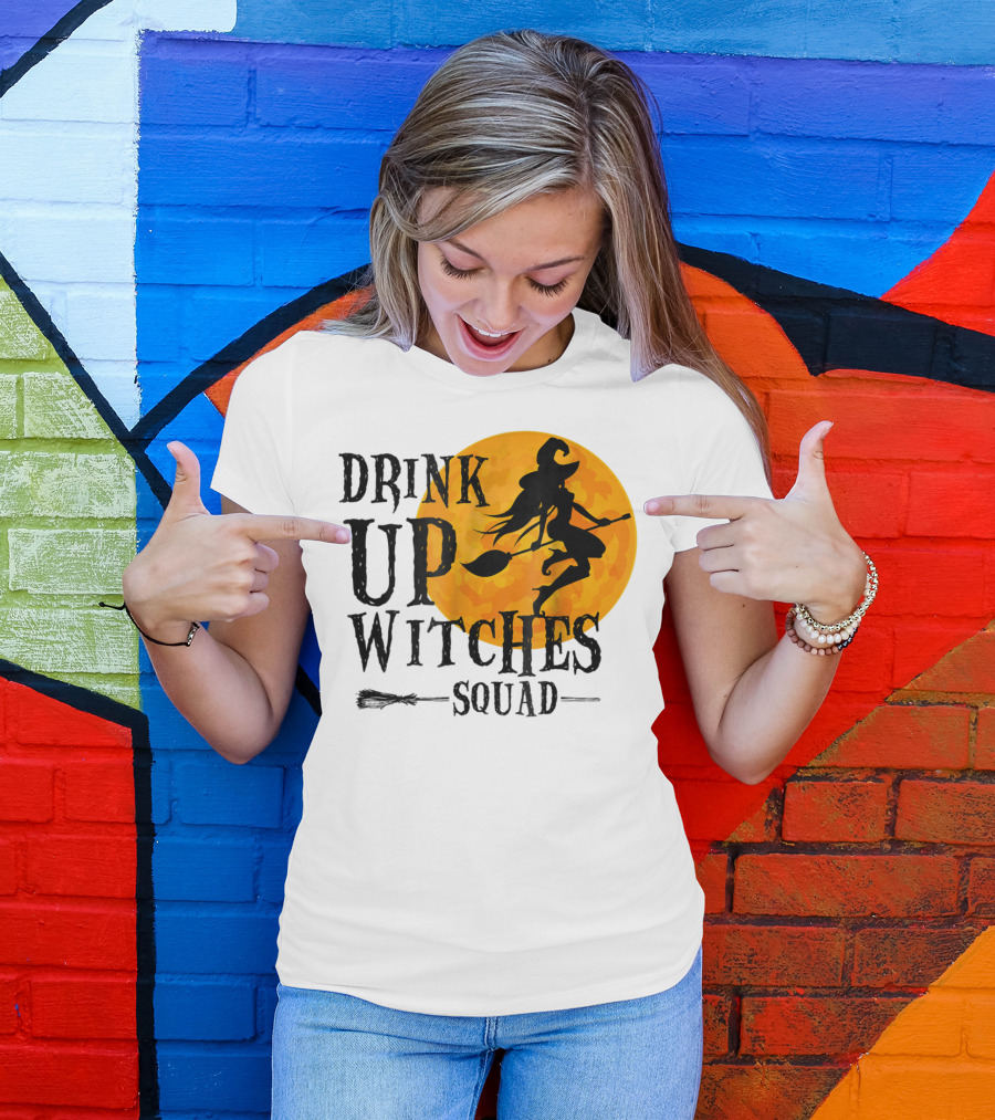 Drink Up Witches Squad Halloween Moon Broomstick T-Shirt