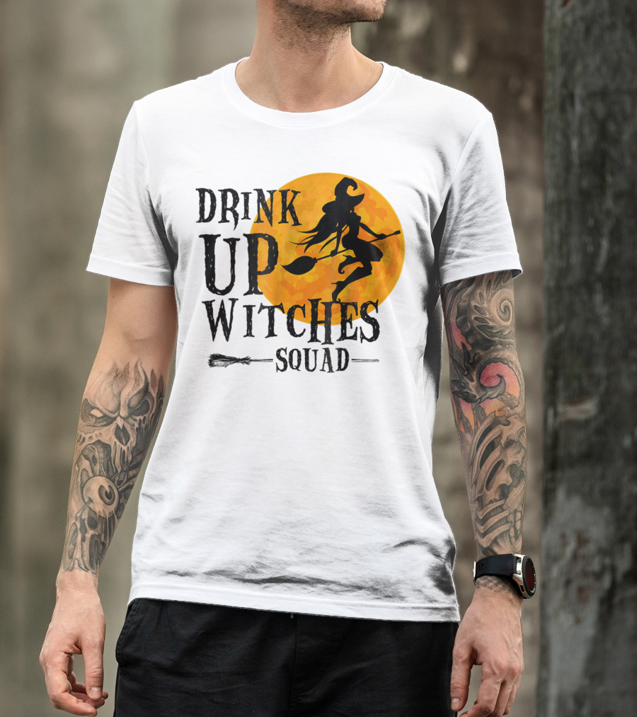 Drink Up Witches Squad Halloween Moon Broomstick T-Shirt