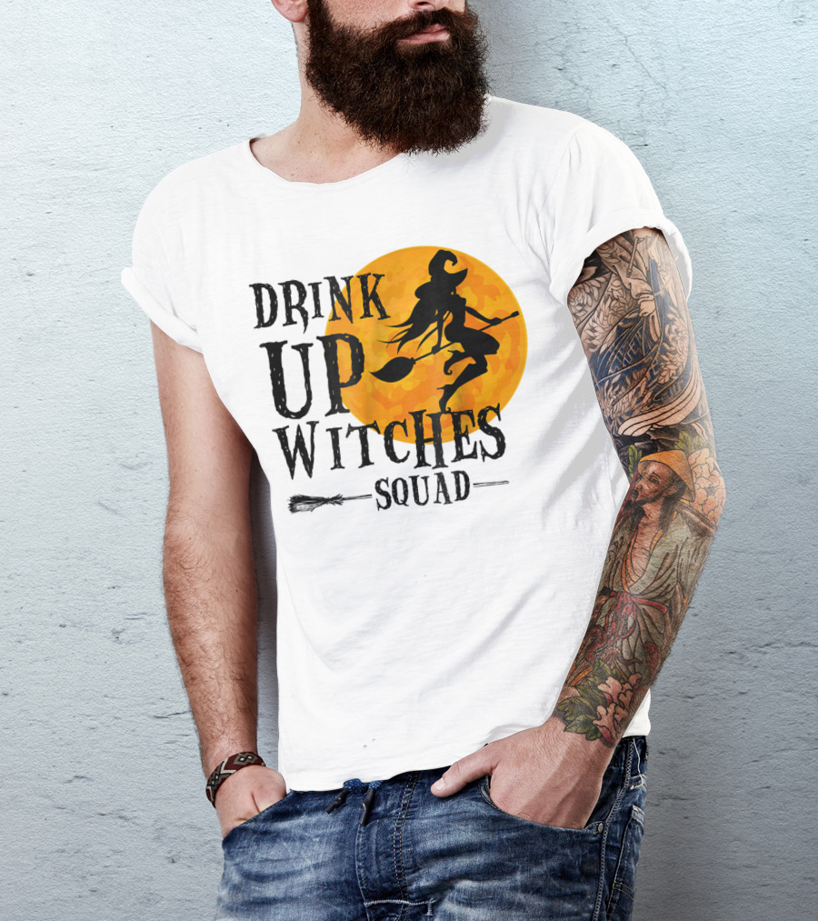 Drink Up Witches Squad Halloween Moon Broomstick T-Shirt