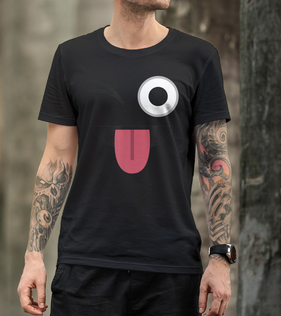 Halloween Ghost Winking Tongue Emoji Face T-Shirt