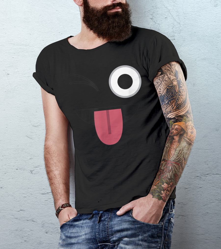 Halloween Ghost Winking Tongue Emoji Face T-Shirt