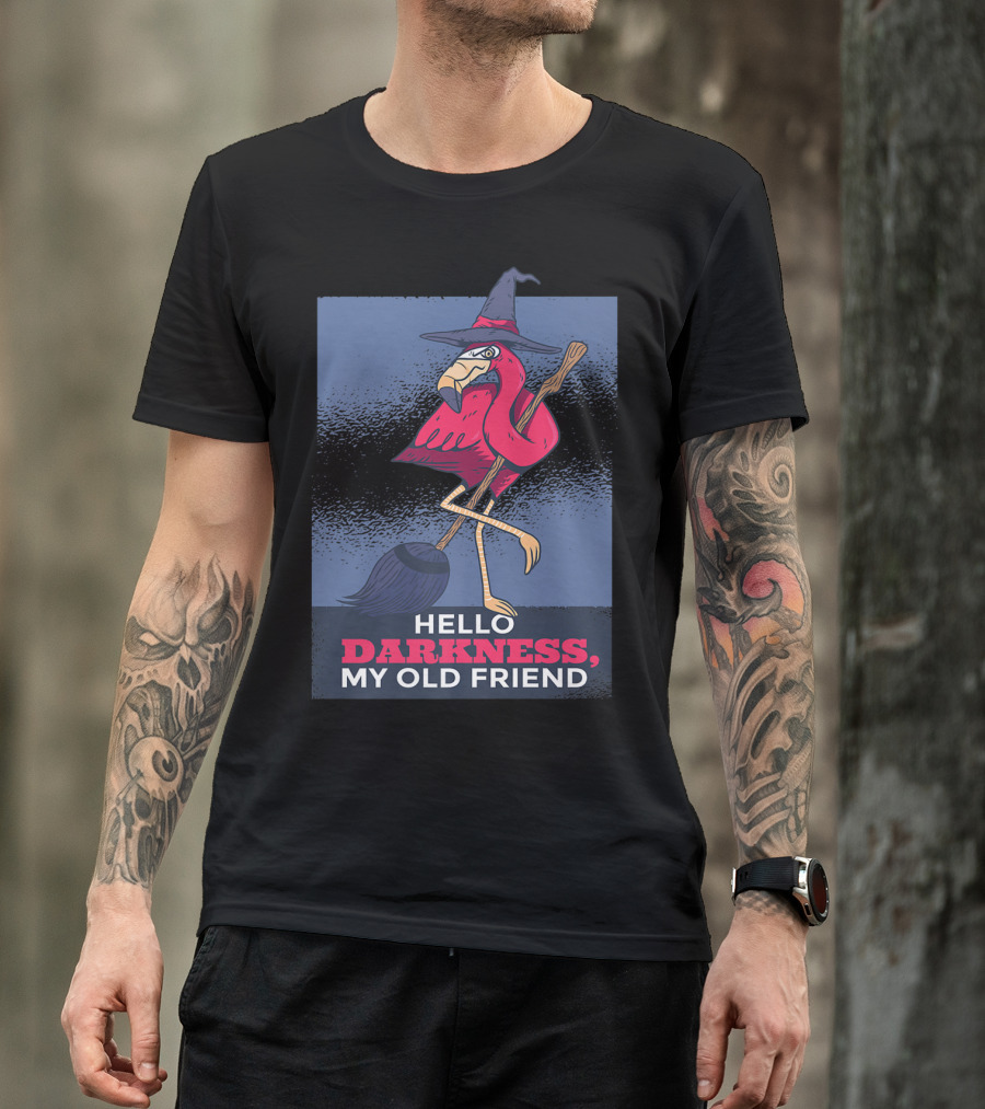Hello Darkness My Old Friend Halloween Flamingo Witch Scary Party T-Shirt