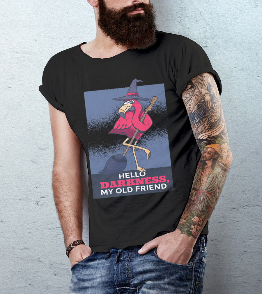Hello Darkness My Old Friend Halloween Flamingo Witch Scary Party T-Shirt