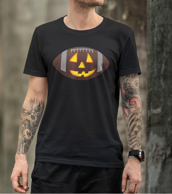 Halloween Football Pumpkin Face Creepy Funny T-Shirt